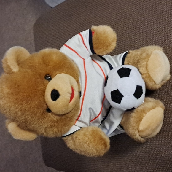 Stuffed Bear Kicking Soccer Ball - Picture 1 of 6